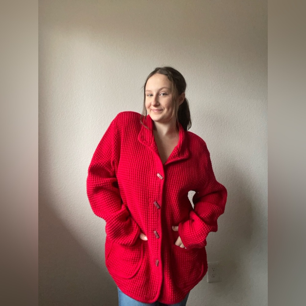 Red Waffle Knit Coat